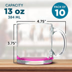 Libbey Clear Glass Coffee Mugs 13 oz. Set of 10, Bulk Pack - Perfect for Coffee, Tea, Espresso, Hot Cocoa, Other Beverages - Pink Bottom