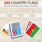 Zastic! World Flags Flashcards - 245 Country Flags, Capitals, Languages & Continents - Gloss Laminated Kids Geography Flash Cards