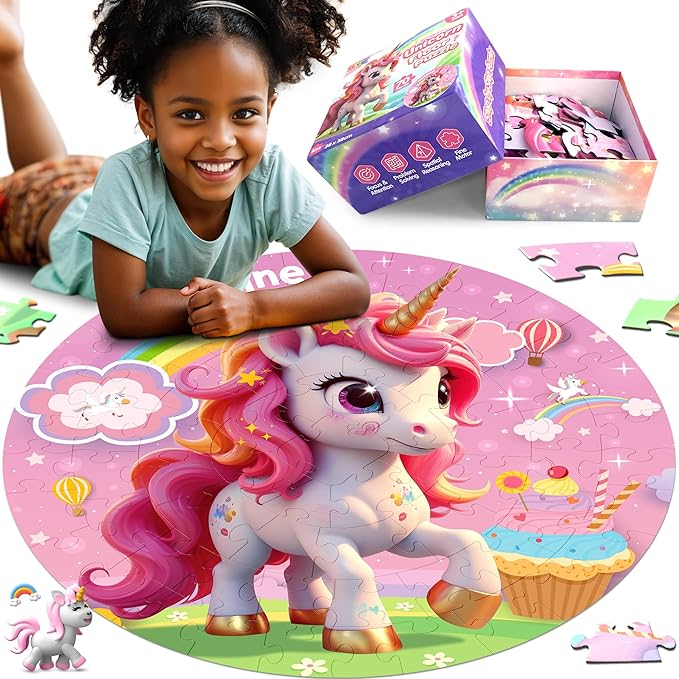 ZIZZ Unicorn Toy for Girls Kids - Best 70 Pieces Unicorn Floor Puzzle for Kids Age 3 4 5 6 7 8 Years Old Girls Learning & Educational Games Toys Toddlers Gifts for Birthday Christmas Party Activity