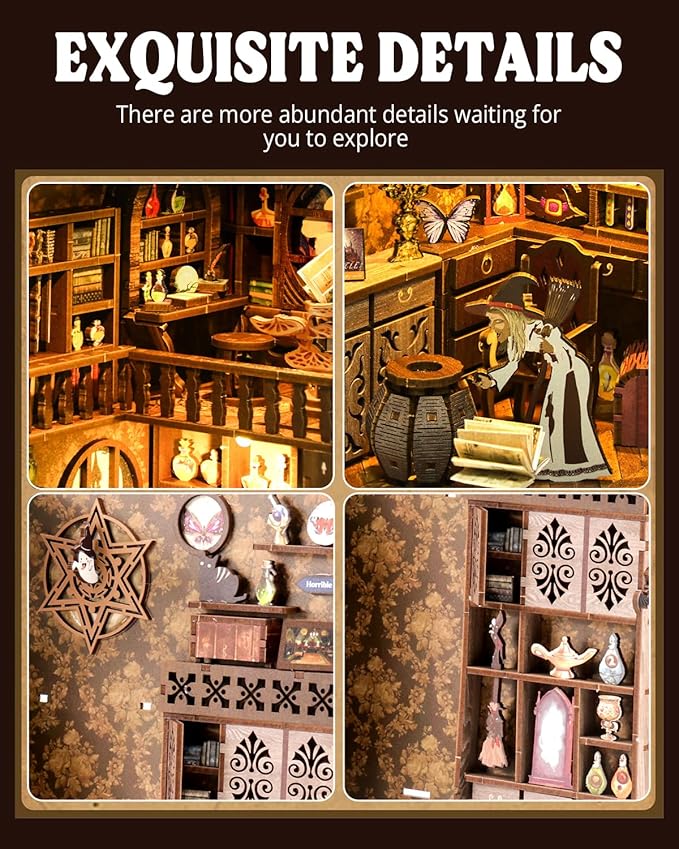 Book Nook Kit - DIY Miniature House Dollhouse 3D Puzzles for Adults and Teens - Gifts for Family and Friends Bookshelf Decor Tiny House Model Build with LED Light (BV02-006)