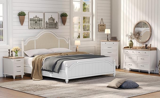 WAMPAT Dresser for Kids Bedroom with 6 Drawers, Mid Century Baby Dresser Wide Chest of Drawers with Storage Cabinet Organizer for Nursery, Living Room, Off White