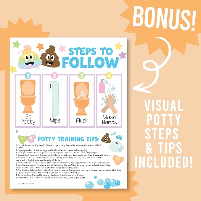 Hadley Designs Potty Training Chart for Toddlers Boys -10 Sticker Potty Chart for Toddlers Girls, 8.5x11" Potty Training Sticker Charts for Toilet Success, Pastel Toddler Reward Chart for Kids