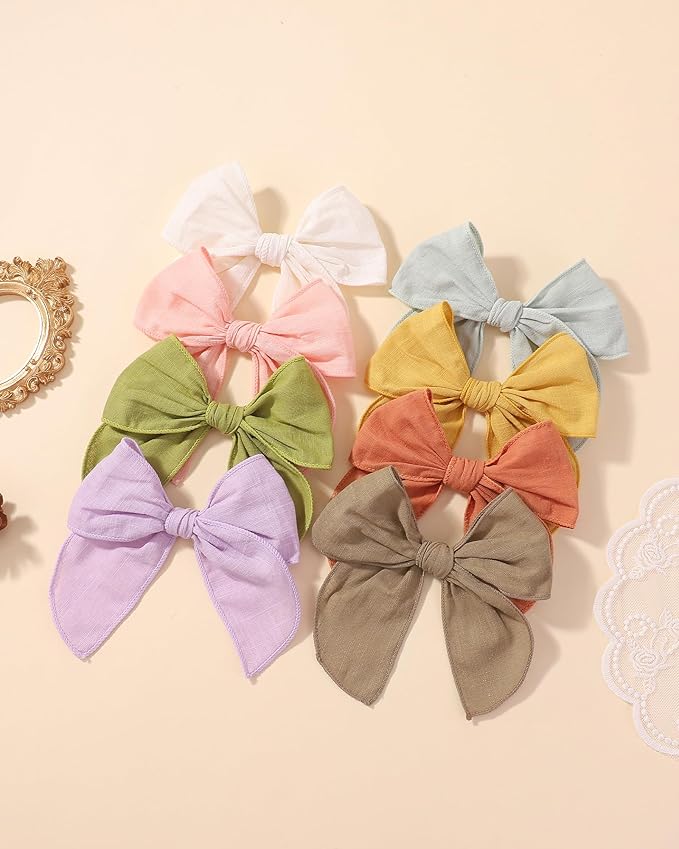 doboi 8PCS Baby Girls Hair Clips Fable Hair Bows Cotton Linen Bows for Girls Hair Accessories for Baby Toddlers Kids