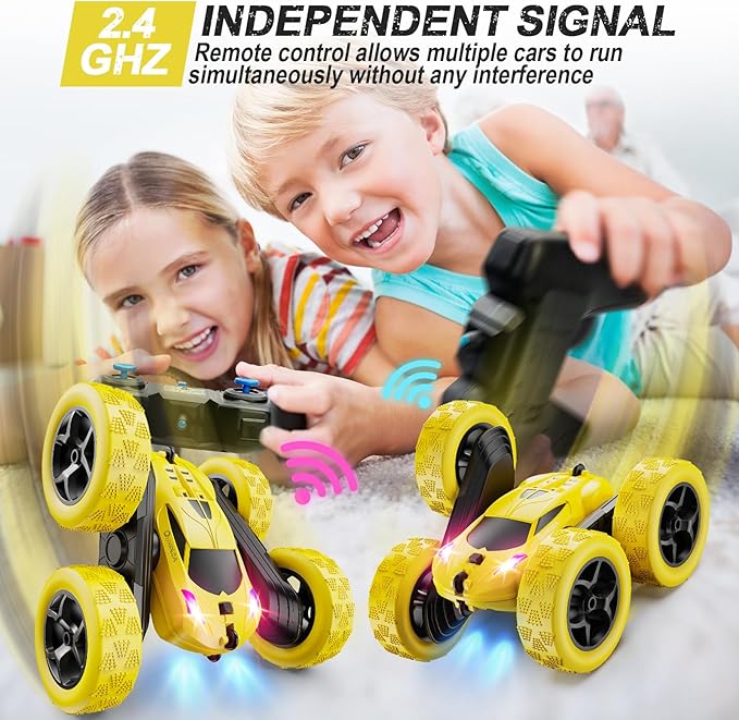 Remote Control Car,RC Car Toys for 6-12 Year Old Boys, Off Road RC Stunt Car 4WD 360° Rotating Remote Control Car for Kids, Boys Girls Gifts for Birthday, Christmas Yellow