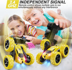 Remote Control Car,RC Car Toys for 6-12 Year Old Boys, Off Road RC Stunt Car 4WD 360° Rotating Remote Control Car for Kids, Boys Girls Gifts for Birthday, Christmas Yellow