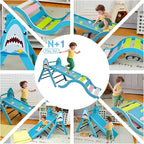 Pikler Triangle Set, Climbing Toys for Toddlers 1-3 Inside with Cushion,9 in 1 Toddler Climbing Toys Indoor, Montessori Foldable Wooden Pikler Triangle Set for Kids 1-3，Gift for Boys and Girls