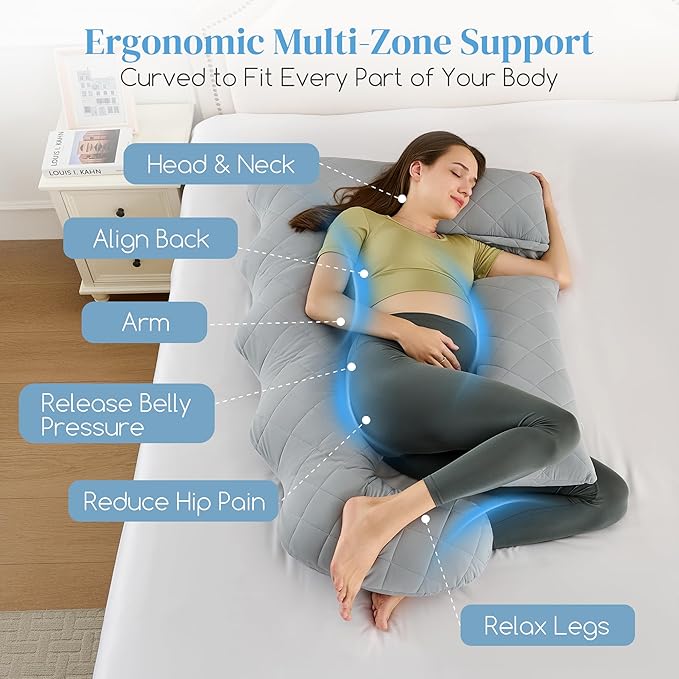 Pregnancy Pillow for Sleeping,U Shaped Full Body Maternity Pillow with Removable Diamond Quilted Cool Fabric,Support for Back,Belly,HIPS for Pregnant Women,Side Sleeper, Warm Cushion, 51 Inch