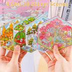 4 Sets DIY 3D House Stickers - Four Seasons Theme: Create Your Own Cute Cartoon Miniature Scene Sticker Art Kit for Kids & Adults, Stress Relief (Spring Summer Autumn Winter Theme)