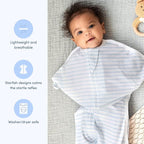 SleepingBaby Zipadee-Zip Transition Swaddle - Cozy Baby Swaddle Blanket with Zipper Convenience - Roomy Wearable Blanket for Easy Diaper Changes - Blue/Cream, Small (4-8 Month)