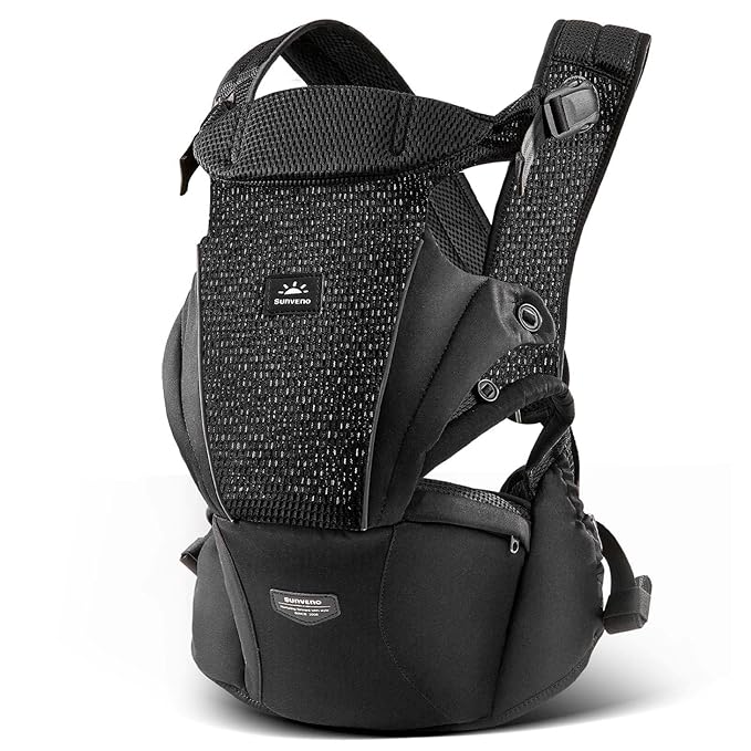 SUNVENO Baby Carrier for Newborn to Toddler – CPC-Certified Breathable Mesh Hip Seat Carrier, Supports 7-45 lbs for Front & Back Carry with Adjustable Waistband, All-Season, Black