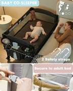 AirClub 4 in 1 Baby Bassinet Bedside Sleeper, 4 Functions Crib, Playard, Portable Changing Table, Bassinet for Newborn Baby, Bedsaide Bed w/Wheels&Brakes