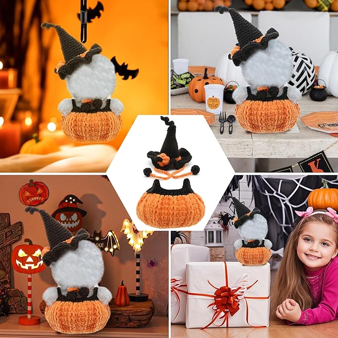 17cm Handmade Halloween Pumpkin Outfit - Knitted Halloween Clothes Set for 17 cm Doll Adorable Witch Style (Black)