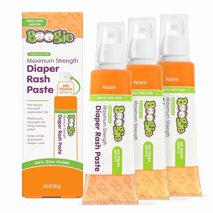 Boogie Diaper Rash Paste, Maximum Strength 40% Zinc Oxide, Mess-Free Applicator, Soothes Baby Bum, Diaper Bag Essential, 4oz (Pack of 3)