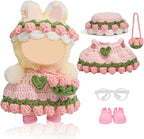Handmade Crochet 17cm Doll Clothes - 3PCS Doll Outfites Include Hats and Bag, Cute Dolls Clothing Adorable Dress Up 15cm/17cm Dolls Accessories for Gift (Pink)