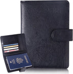Passport Holder and Card Slot Combo RFID Blocking Leather Family Travel Passport Wallet Travel Accessories for Men Women US Passport Cover Protector (Travel black)