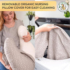 Dr. Mama's Organics Nursing Pillow with Lumbar Support - Ergonomic Design Helps Relieve Back Pain and Arm Fatigue - for Bottle and Breastfeeding - Removable Organic Cotton Cover - (Gray Stars)