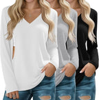 Huukeay 3 Pack Women's Long Sleeve Nursing Tops, Breastfeeding Hidden Zippers Shirts V Neck Maternity Pregnancy Tees Clothes