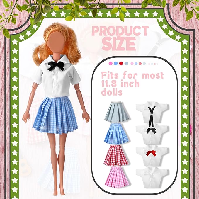 Bencailor 8 Pieces Summer Doll Clothes for 11.8 Inch Doll Accessories Shirt Skirts Dress Outfit Clothing for Birthday Gift(Cute)
