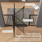 Cumbor 2 Pack 29.7"-51.5" Extra Wide Baby Gate for Stairs, Easy Wall Through Dog Gates for Doorways, Pressure Mounted Pet Gate Indoor, Safety Auto-Close Child Gate for Kids with 4 Wall Cups, Black