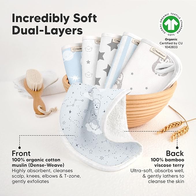 6-Pack Cotton Baby Washcloths for Newborn - Organic Cotton Muslin Soft Wash Cloths for Babies,Infant,Kids,Toddler Towels for Boy,Girl,Super Absorbent Face Cloths,Scratch-free Baby Rags (Constellation)