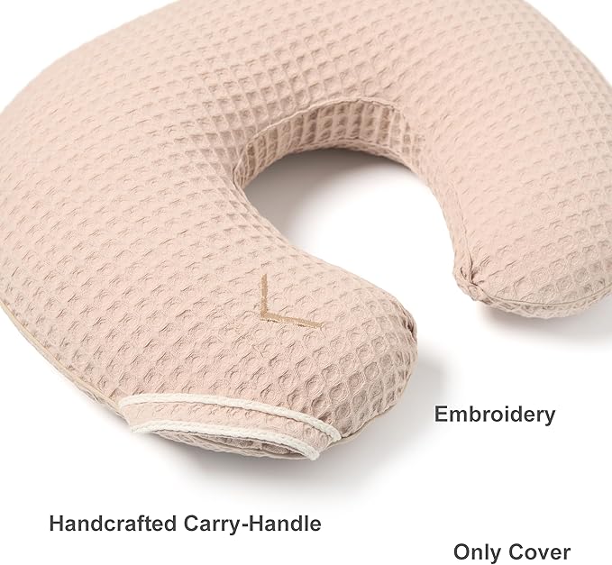 Organic Cover for Nursing Pillow • Premium Quality 100% Cotton Oeko-Tex Standard • Cover for Breastfeeding and Bottle Feeding Pillow • Soft and Breathable • Only Cover (Poudre waffle)