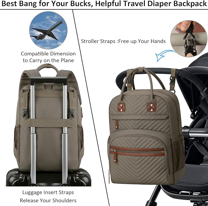 Diaper Bag Backpack Tote for Women Large Capacity, Baby Bag with Insulated Pockets Multifunctional Diaper Bags For Baby Girl Boy Waterproof Baby Bags For Boys Girls Maternity Bag khaki Brown