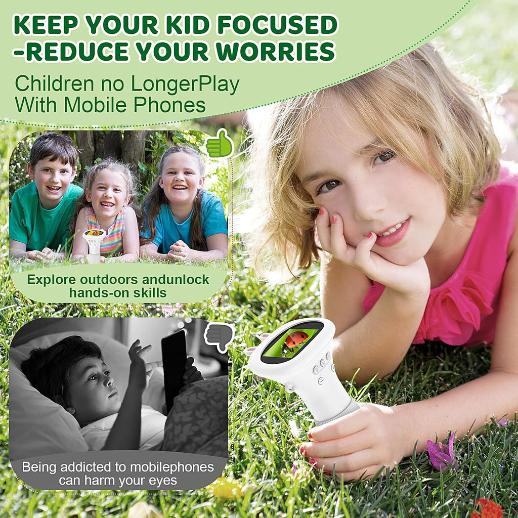 HUTACT Kids Portable Microscope with 2'' Screen - 1000X Digital Handheld Microscope with Prepared Slides Kit, Christmas Birthday Gifts for Kids All Age