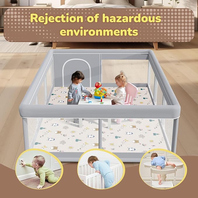 Large Baby Playpen 74"x50" with Mat Play Pens for Babies and Toddlers, Large Play Yards for Indoor & Outdoor with Zipper Gates