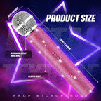 Sanwuta Fake Microphone Prop Sparkly Bling Rhinestones Plastic Play Microphone Pretend Glitter Bedazzled Mic for Cosplay Party Costume(Pink)