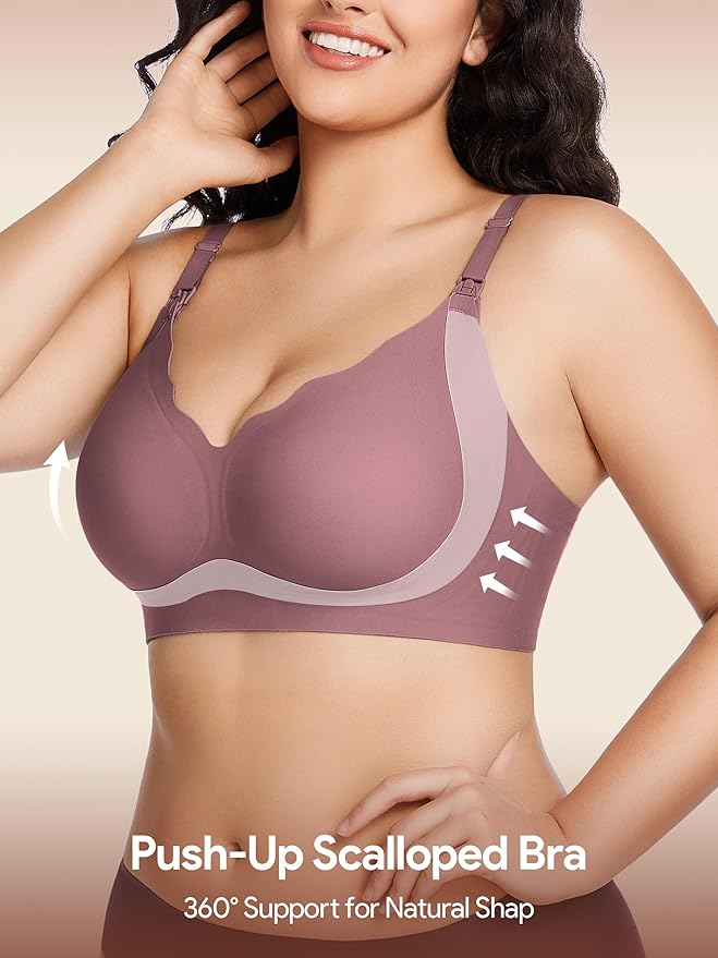 HBselect 3Pack Nursing Bras for Breastfeeding Seamless Scalloped Maternity Bras for Pregnancy Ultra Comfort Sleep Bras