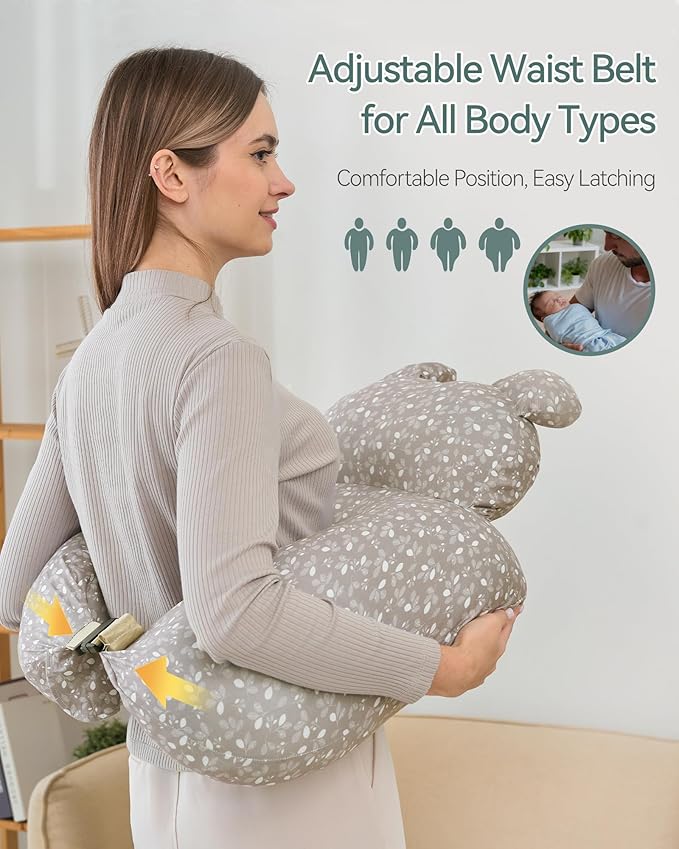 Nursing Breastfeeding Pillow with 2 Removable Cotton Covers, Ultra Soft Baby Feeding Pillow for More Support for Mom & Baby with Adjustable Waist Strap, Machine Washable, Plus Size