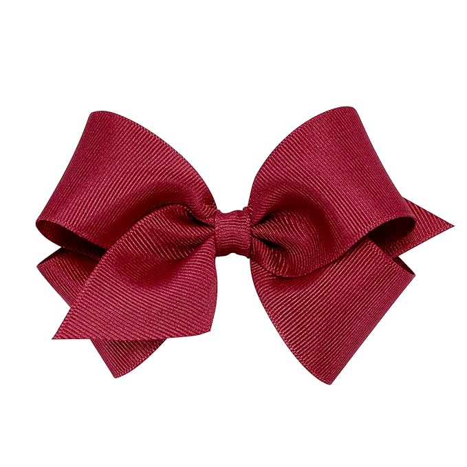 Wee Ones Girls' Plain Wrap Classic Grosgrain Hair Bows on a WeeStay No-Slip Hair Clip, Handmade, Small, Cranberry