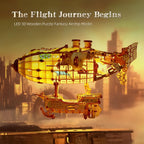 LED 3D Wood Puzzle Fantasy Airship Model - Steampunk DIY Craft Kit with LED Lights – Intricate Wooden Airship Model Building Set for Teens and Adults(White)