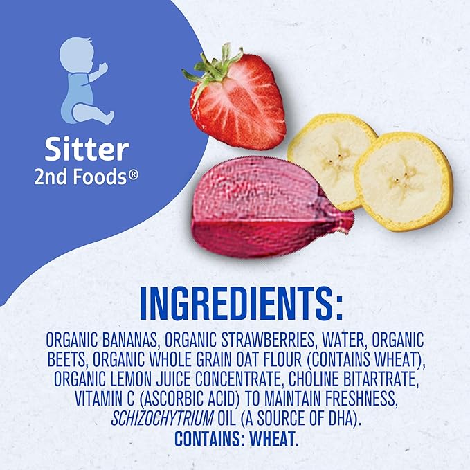 Gerber Stage 2 Baby Food, Organic Banana Strawberry Beet Oatmeal, Baby Puree, 12PK