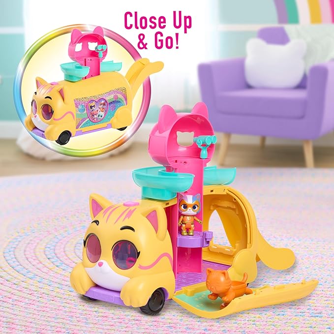 Disney Junior SuperKitties Purr ‘N’ Go Lights and Sounds Playset, 10 Pieces, Articulated Figures