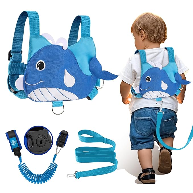 Lehoo Castle Toddler Leash for Walking, Baby Leashes for Toddlers 3-in-1, Kid Harness with Leash, Child Safety Leash Anti Lost Wrist Link (Whale)