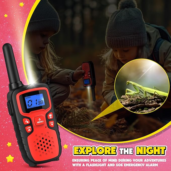 Wishouse Walkie Talkies for Kids Rechargeable Long Range,Xmas Birthday Gift for 4 5 6 7 8 9 Year Old Boys Girls,Hiking Gear Camping Games Cool Toys with NOAA,SOS Siren,Lamp,Lanyards,Easy to Use,2 Pack