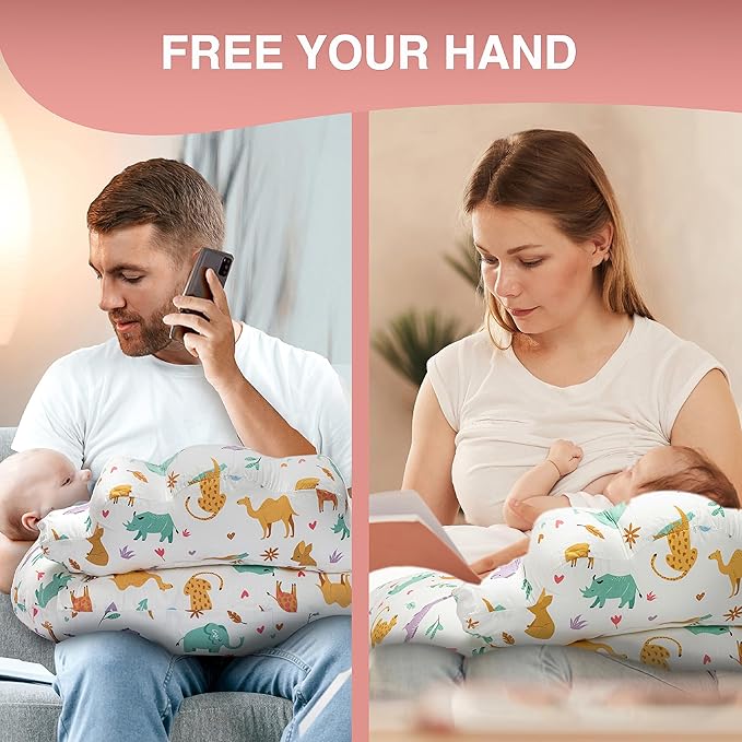 PILLANI Nursing Pillow for Breastfeeding, Breast Feeding Pillow with Security Fence for Enhanced Comfort, Baby Registry Search, Removable Cotton Cover, Adjustable Waist Strap, Newborn Pillow Supplies