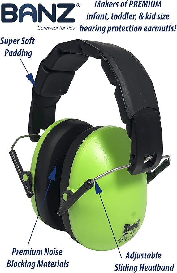 BANZ Kidz Earmuffs 2 Years & Older - Loud Noise Cancelling Kids Headphones & Toddler Ear Muffs, Size Adjustable