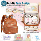 Weitars Diaper Bag Backpack Leather Baby Diaper Bag with Changing Pad Travel Diaper Backpack,Baby Bag for Mom,Stroller Straps,5 Insulated Pockets (Brown Leather)