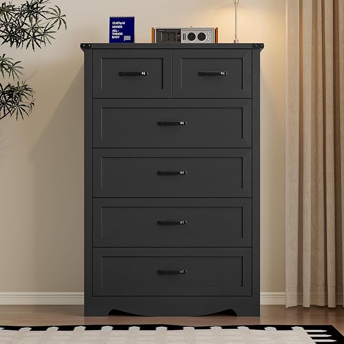 Tall 6-Drawer Dresser for Bedroom, Modern Wooden Chest of Drawers with Metal Handles, Anti-Tipping Design, Sturdy and Stable Storage Organizer for Living Room, Entryway, Home Office
