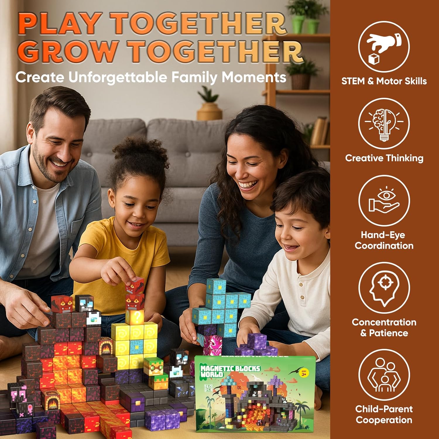 160 PCS Magnetic Blocks Building Toys, 3D Magnetic Building Blocks Set, STEM Educational Sensory Magnet Blocks Construction Set for Kids Ages 3+, Creative Building Toys, Christmas Birthday Gifts