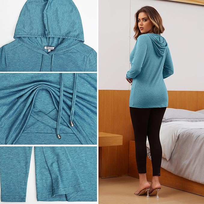 GINKANA Women's Nursing Hoodie Sweatshirt Long Sleeves Breastfeeding Maternity Tops Casual Clothes