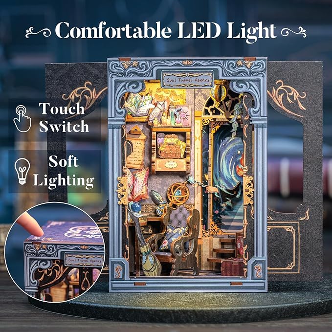 CUTEBEE Book Nook Kit - DIY Miniature House Dollhouse Kit for Adults and Teens, Booknook Tiny House Bookshelf Decor 3D Wooden Puzzle, Gifts for Family Friends (Soul Travel Agency)