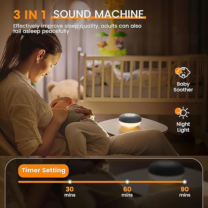YEVIK 39 Sounds White Noise Machine with Night Light, Portable Rechargeable Sleep Sound Machine for Adults Kids Baby, USB-C, Timer for Home Office Travel Relaxation