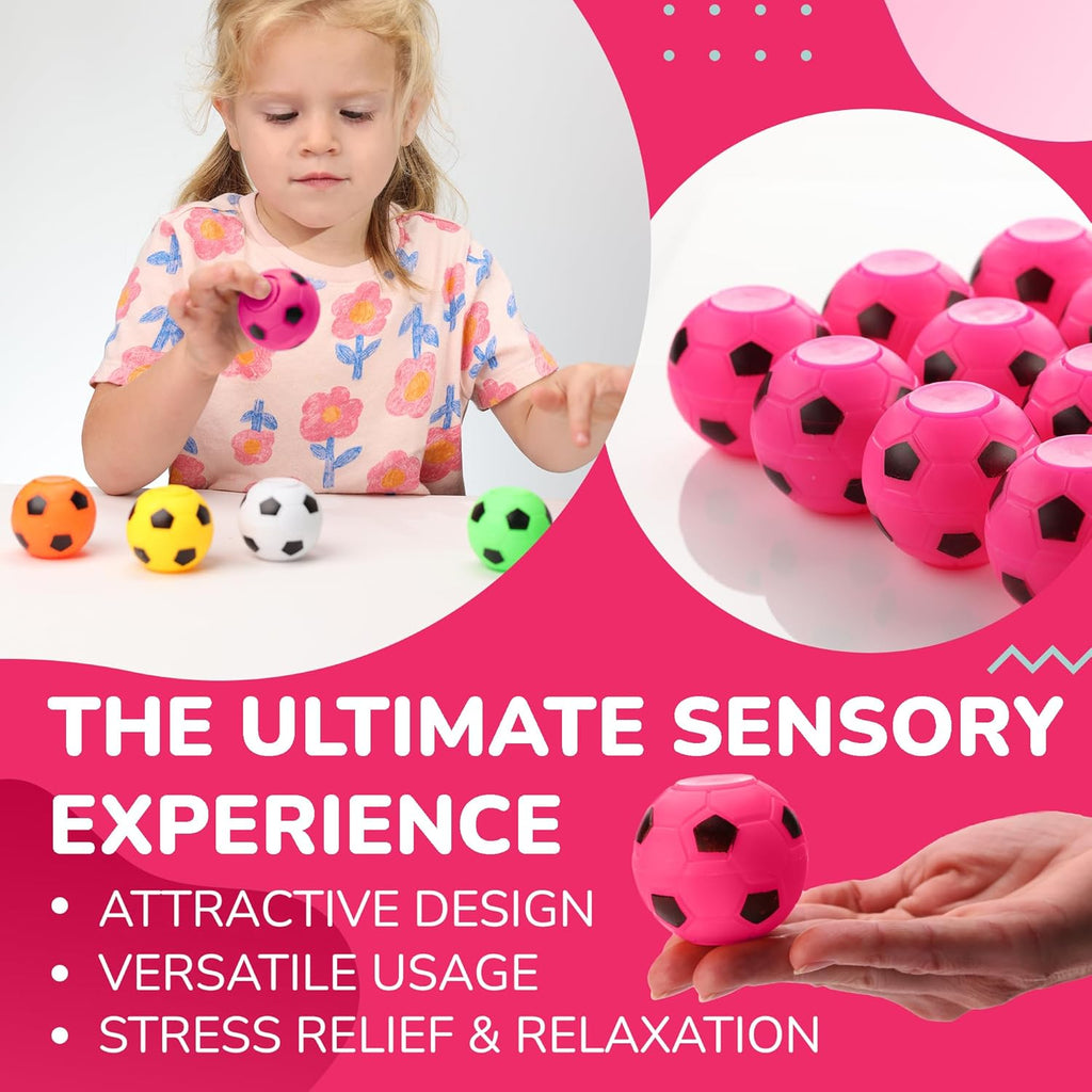 Fidget Spinners 2 Inch Fidget Spinner Balls 12 Pcs Fidget Spinner Pack - Pink Soccer Fidget Spinners for Kids Ball Spinner Fidget Toy - Hand Spinner for Kids Toy Gifts for Kids Easter Basket Stuffers