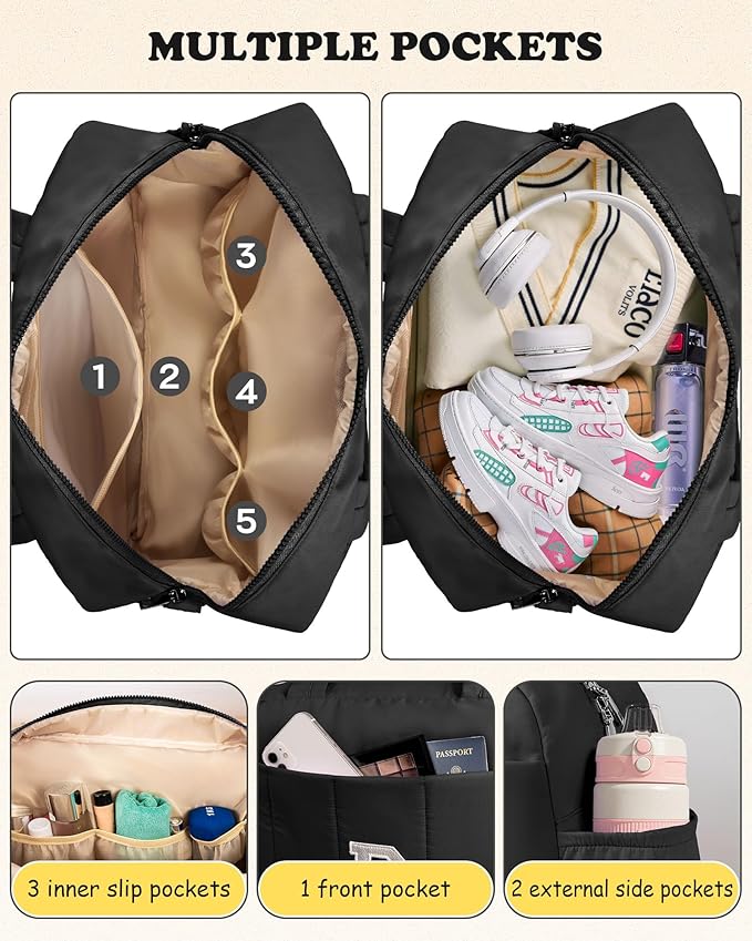 Women Duffle Bag with Initial, Personal Item Travel Bags，Birthday Gifts for Women-Gym Bag with Wet Pocket，Lightweight Travel Bags Personalized Tote with Makeup Pouch