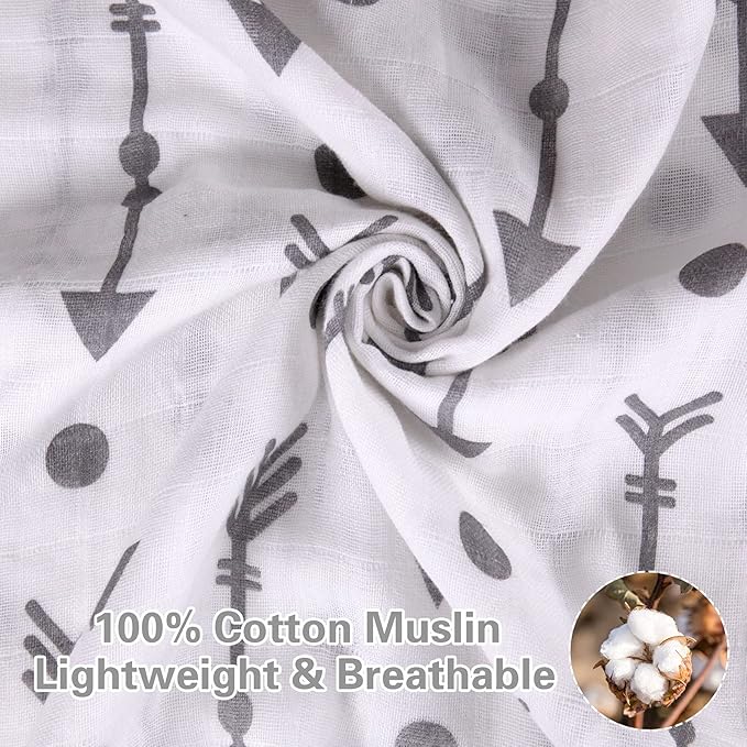 Rquite Car Seat Covers for Babies, 100% Muslin Carseat Cover Boys Girls, Lightweight Infant Car Seat Canopy, Soft Breathable Baby Carrier Cover, Summer Stroller Cover (Grey Arrow)