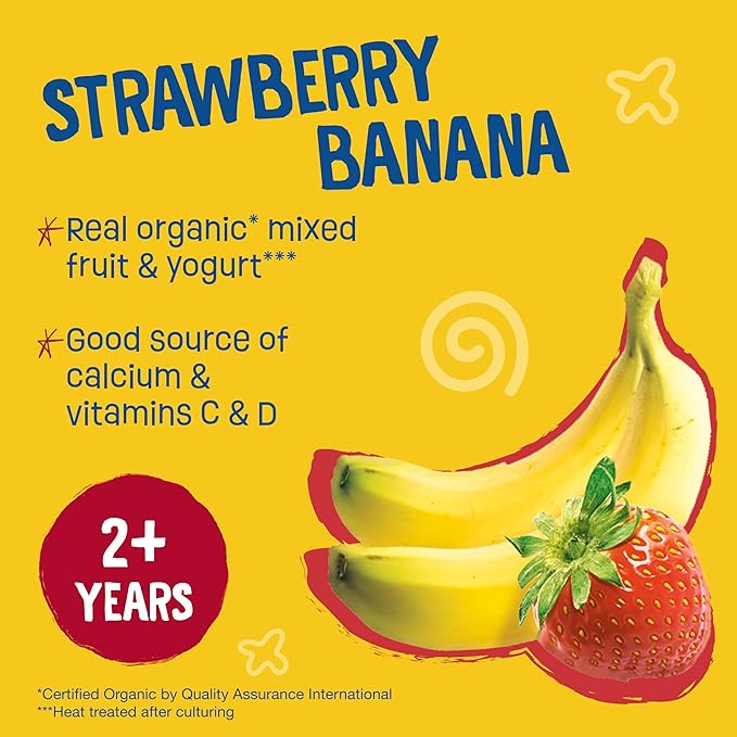 Earth's Best Organic Yogurt Smoothie Pouches for Toddlers 24 Months+, Strawberry Banana, Fruit Yogurt, 4.2 oz Resealable Pouch, Pack of 12