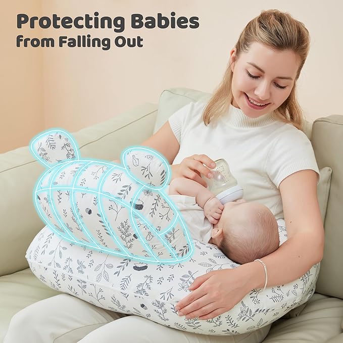 Nursing Pillow for Breastfeeding, Breast Feeding Pillow for Mom Support, Adjustable Waist Strap and Removable Cotton Cover, Leaves